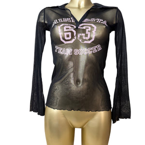 Black mesh flared long sleeves top (S)