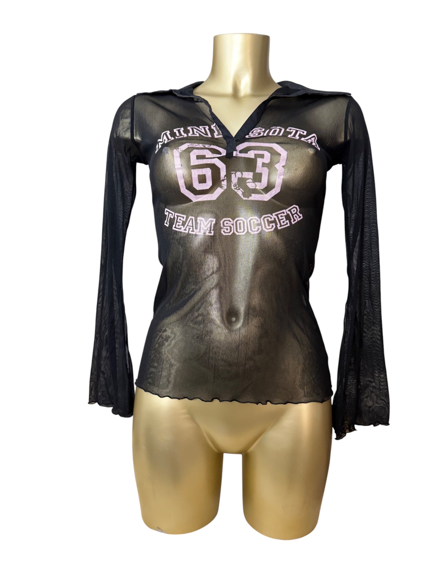 Black mesh flared long sleeves top (S)