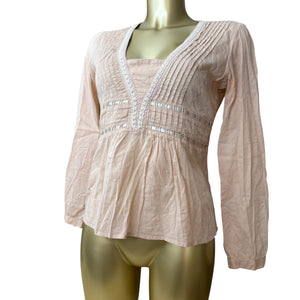 Baby pink bow 100% cotton long sleeves shirt (M)