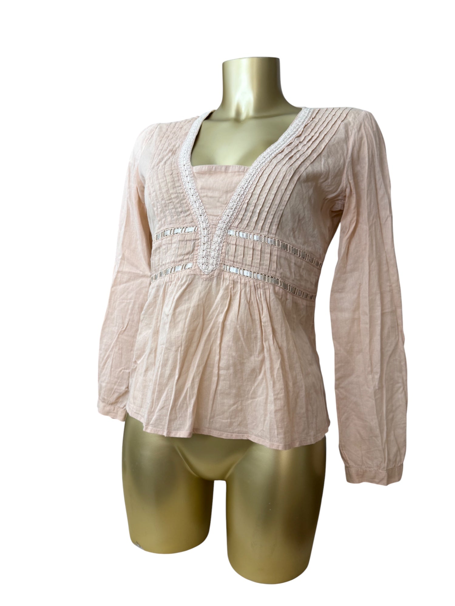 Baby pink bow 100% cotton long sleeves shirt (M)