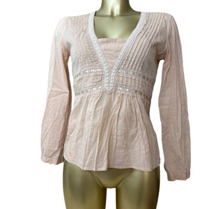 Baby pink bow 100% cotton long sleeves shirt (M)