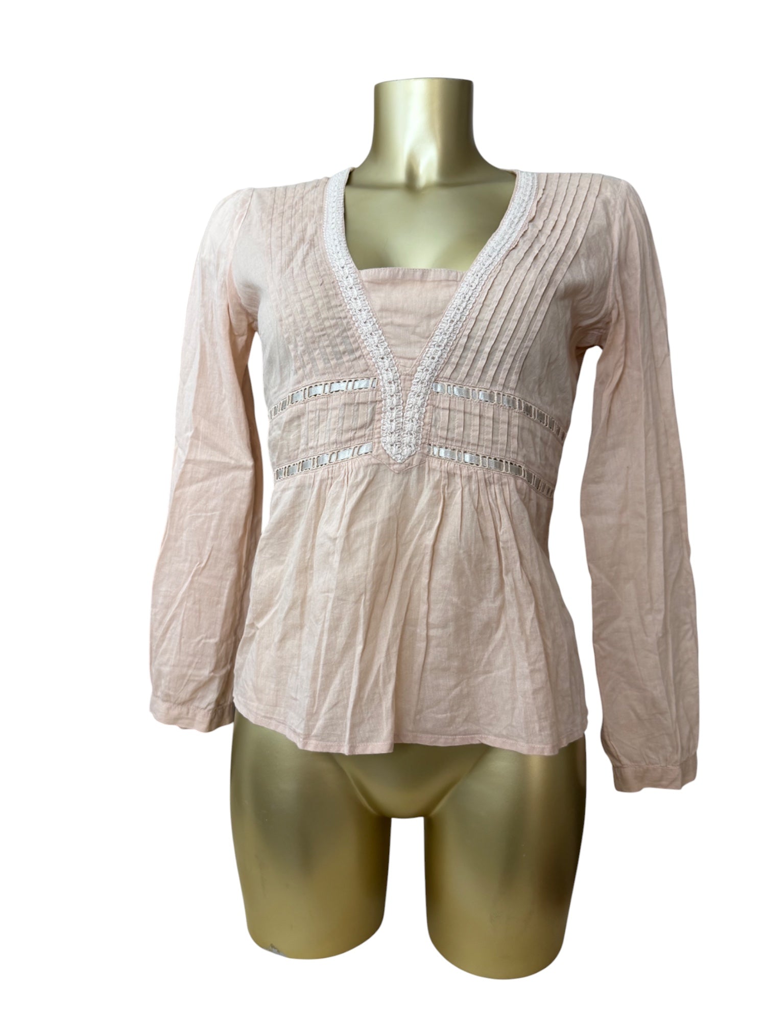Baby pink bow 100% cotton long sleeves shirt (M)