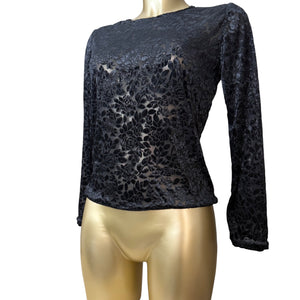 Black velvet see trough floral long sleeves top (M)