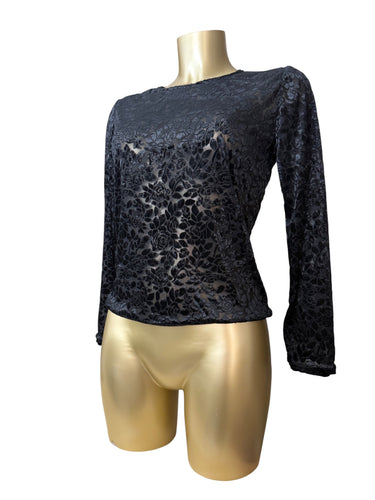 Black velvet see trough floral long sleeves top (M)