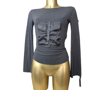 Grey pocket flared long sleeves top (S/M)