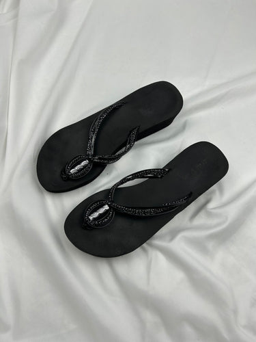 Black gems flip flop platform summer sandals (40)
