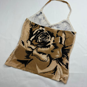 Beige knitted graphic tight fit halter top (S/M)