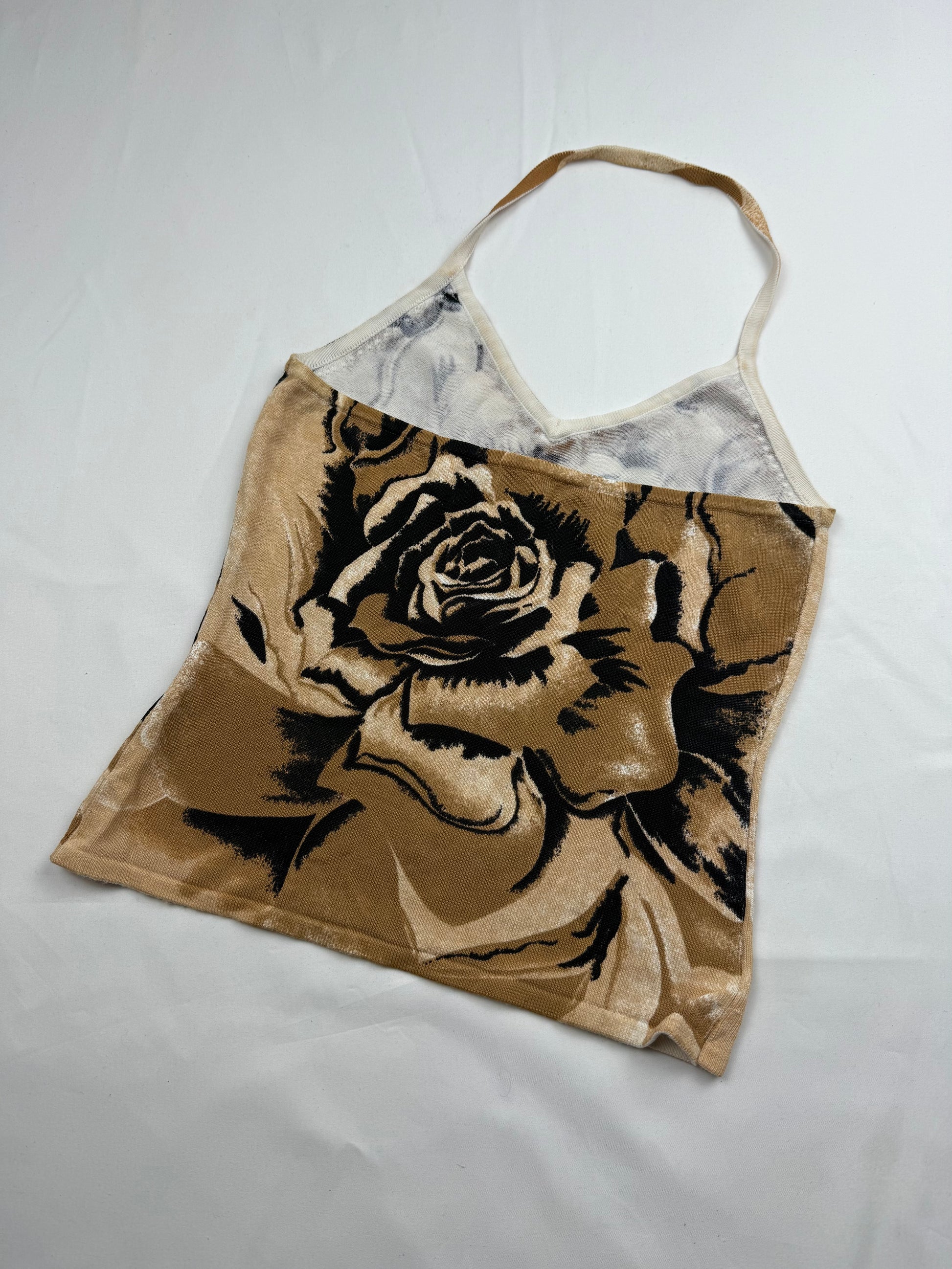 Beige knitted graphic tight fit halter top (S/M)