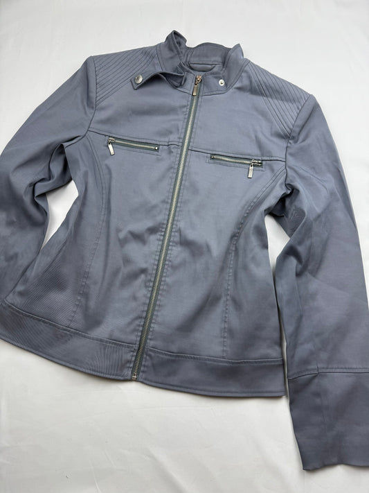 Grey zip up tight fit biker jacket (L)