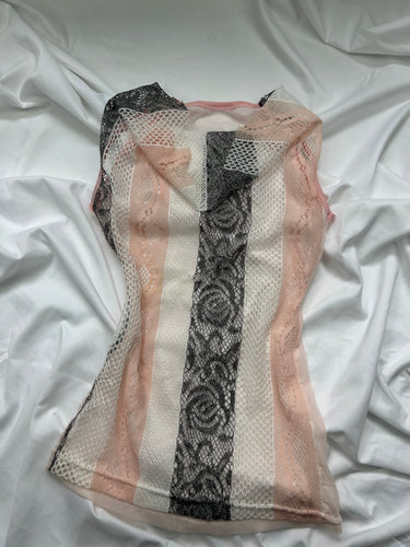 Baby pink mesh plunge neck top (S)