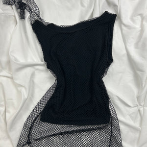 Black fishnet lined tank top (S)