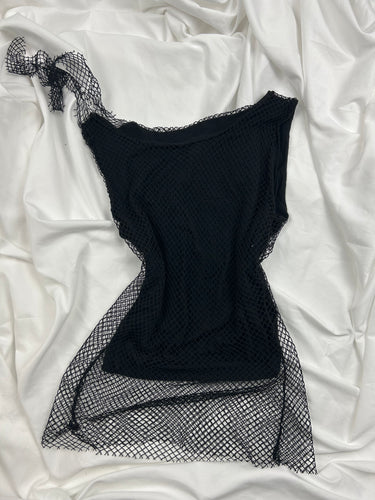 Black fishnet lined tank top (S)
