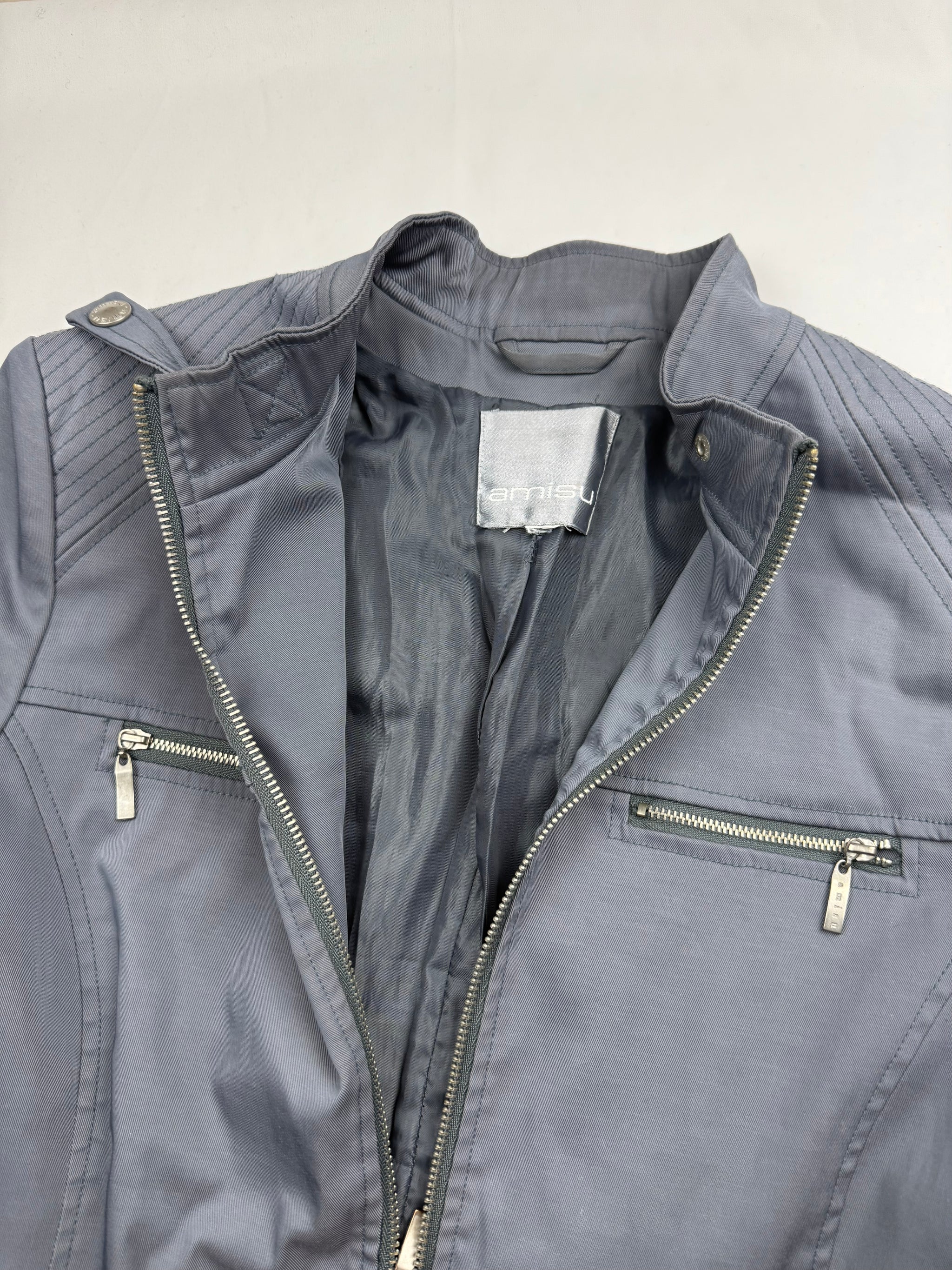 Grey zip up tight fit biker jacket (L)