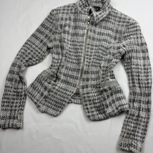 Grey check print tight fit office blazer jacket (S)