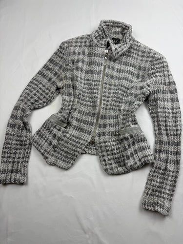 Grey check print tight fit office blazer jacket (S)