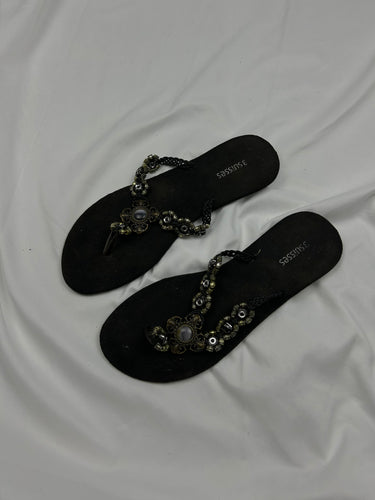 Black gems flip flop summer sandals (40)