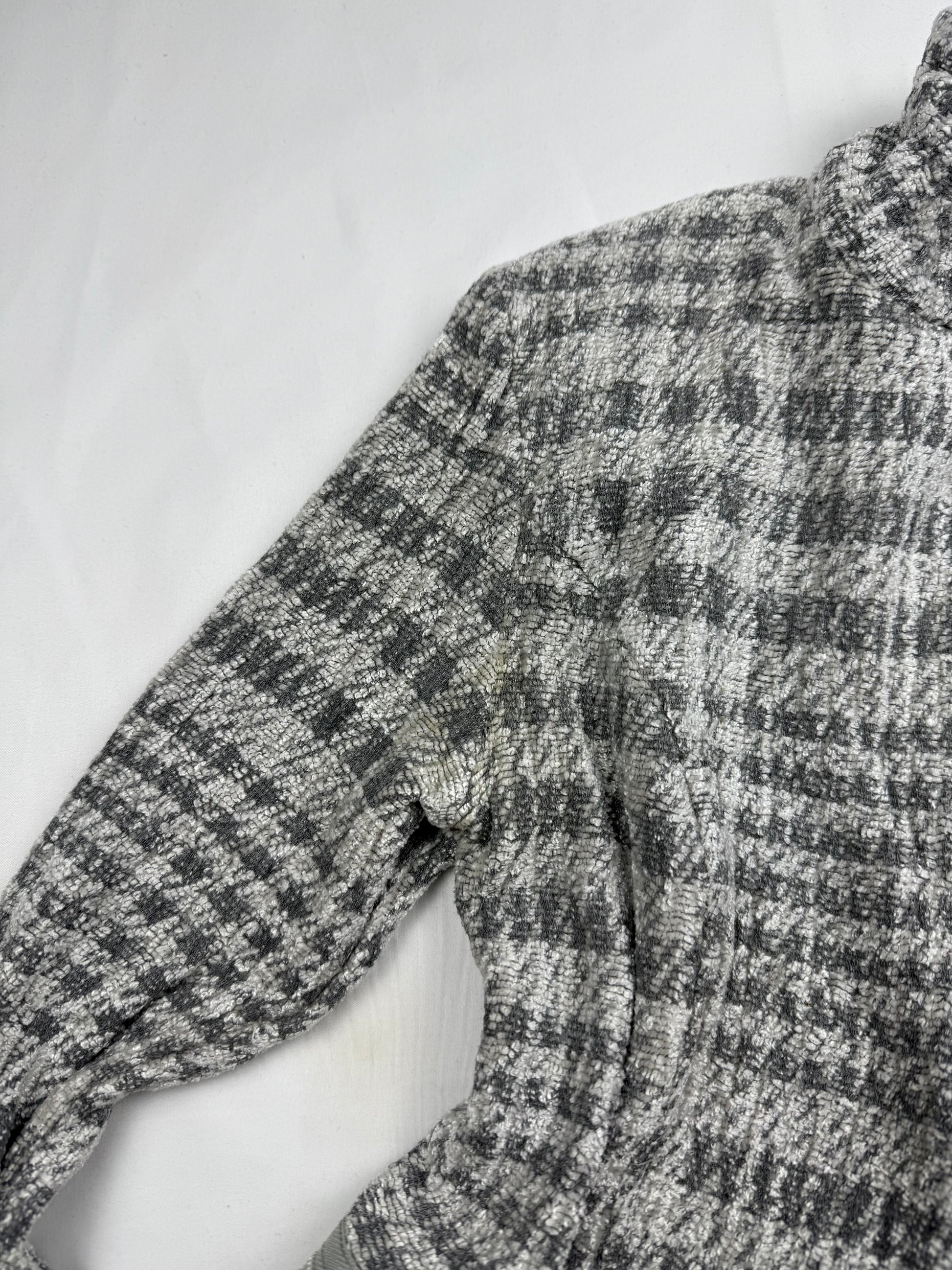 Grey check print tight fit office blazer jacket (S)