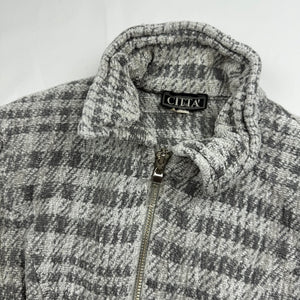 Grey check print tight fit office blazer jacket (S)