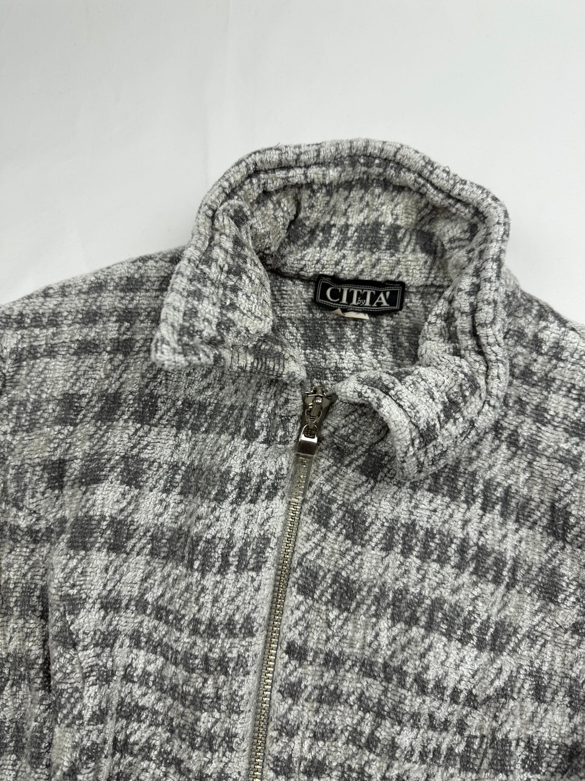 Grey check print tight fit office blazer jacket (S)