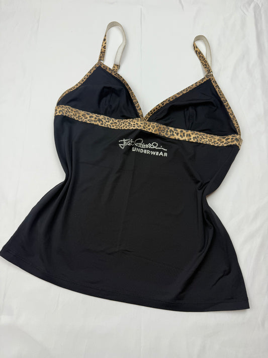 Black rhinestones logo panther cami top (L)