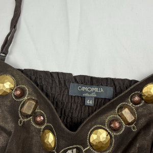 Brown asymmetric pearls 100% linen cami top (XXL)