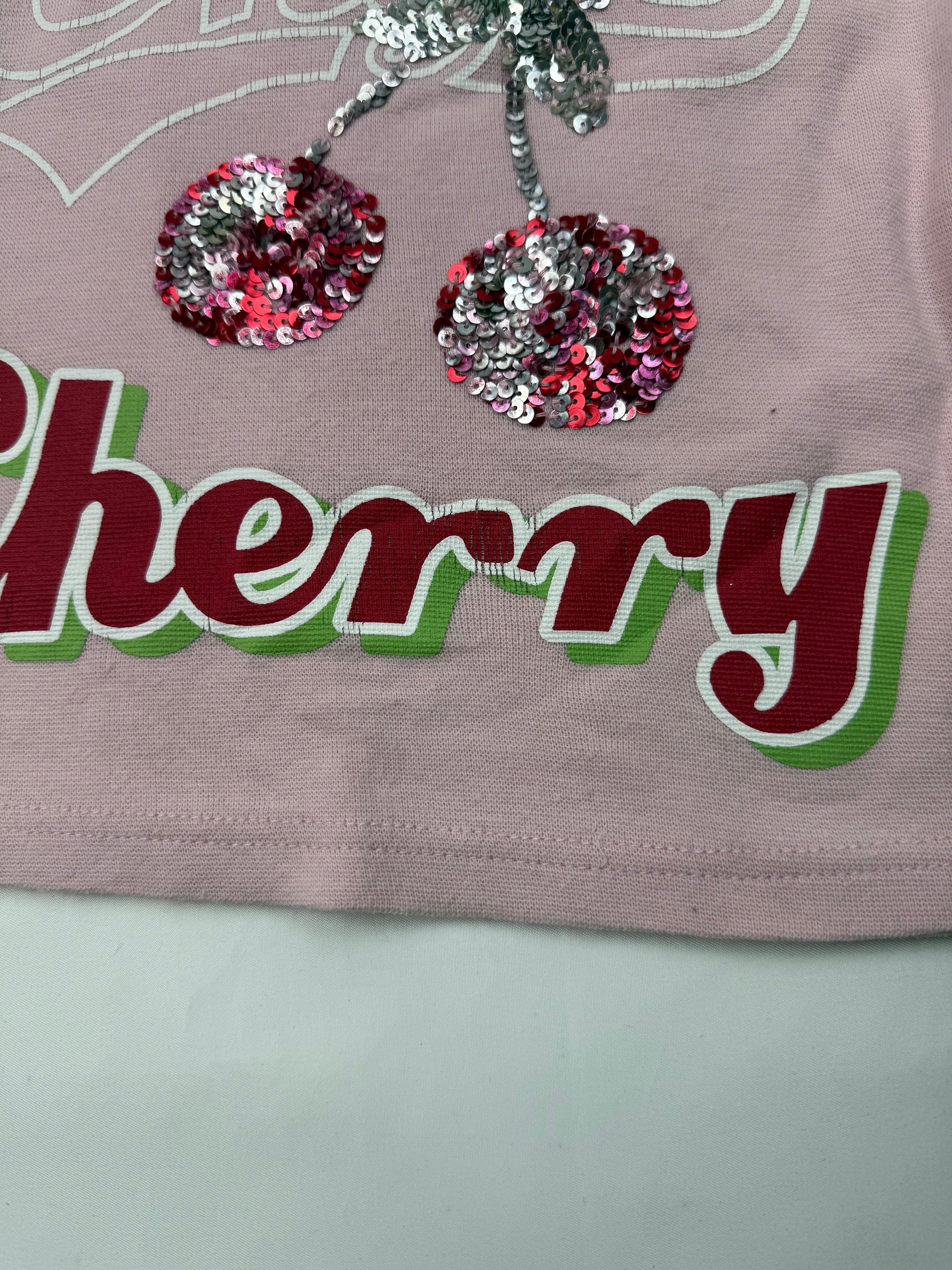 Baby pink cherry sequins halter top (S/M)