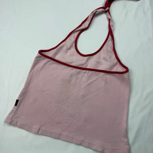 Baby pink cherry sequins halter top (S/M)