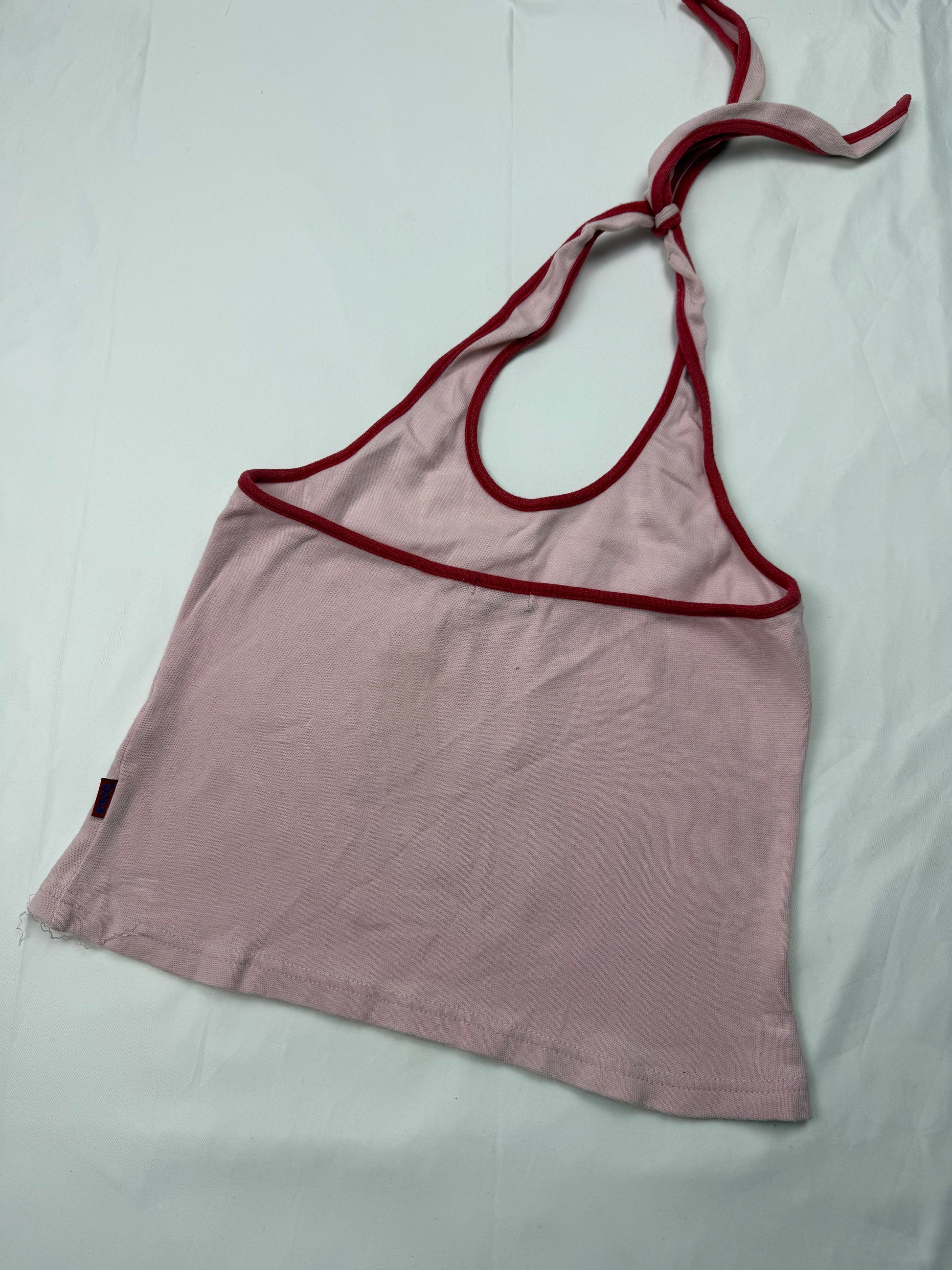 Baby pink cherry sequins halter top (S/M)