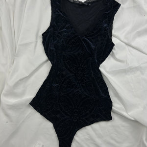 Navy velvet bodysuit tank top (S)