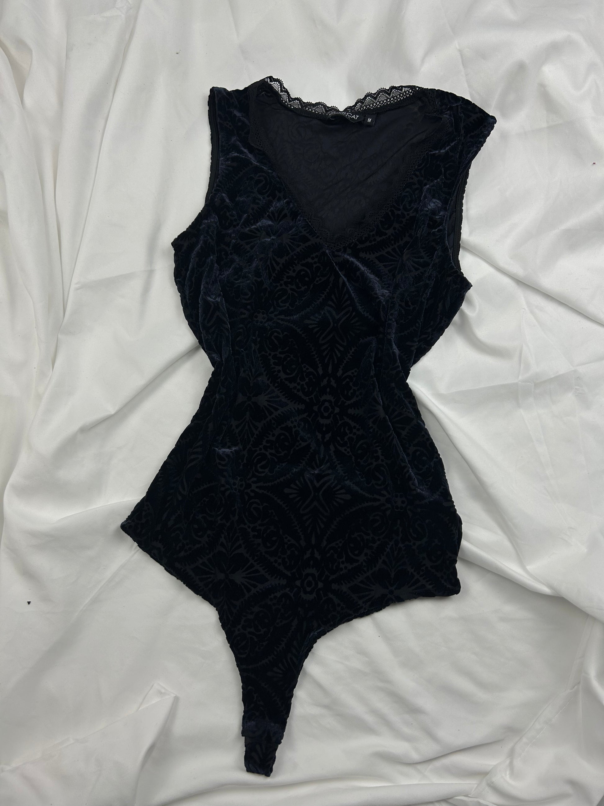Navy velvet bodysuit tank top (S)