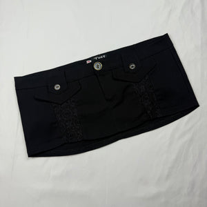 Black low rise mini / micro skirt (M)