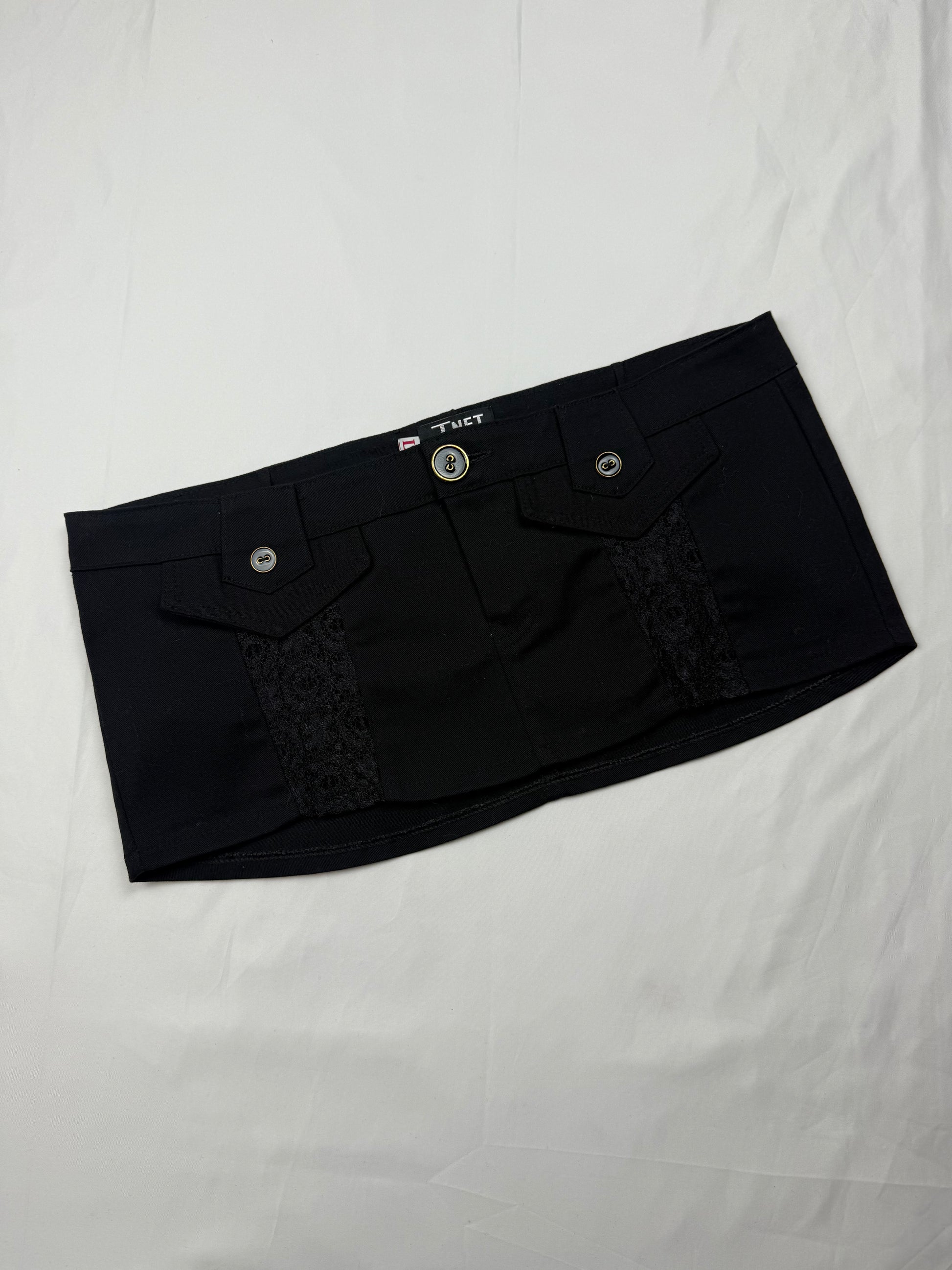 Black low rise mini / micro skirt (M)