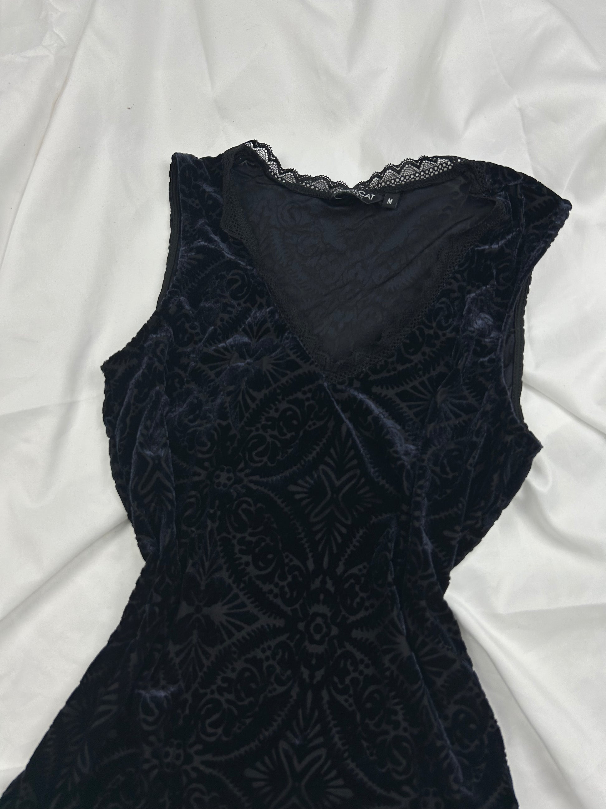 Navy velvet bodysuit tank top (S)