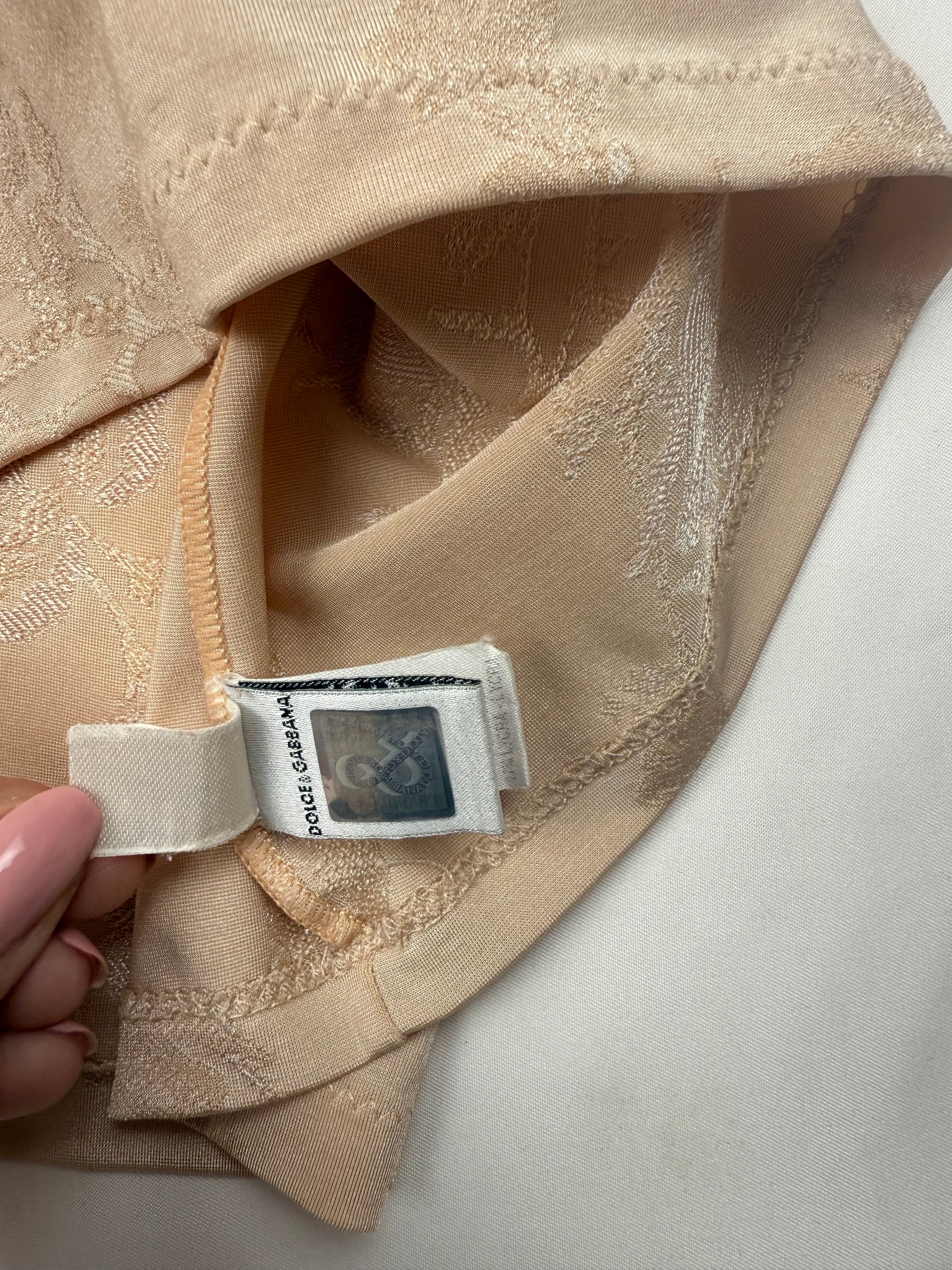 Beige floral lycra tight fit tee (S/M)