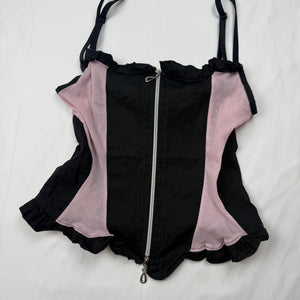Black & baby pink zip up mesh corset top (S/M)
