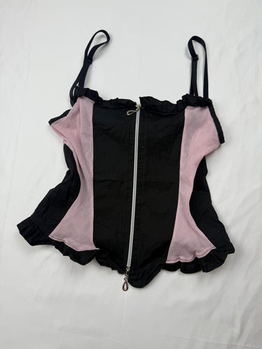 Black & baby pink zip up mesh corset top (S/M)