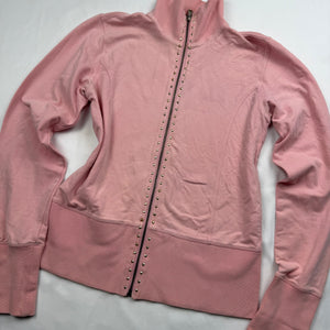 Pink cotton zip up tight fit sweatshirt (L)