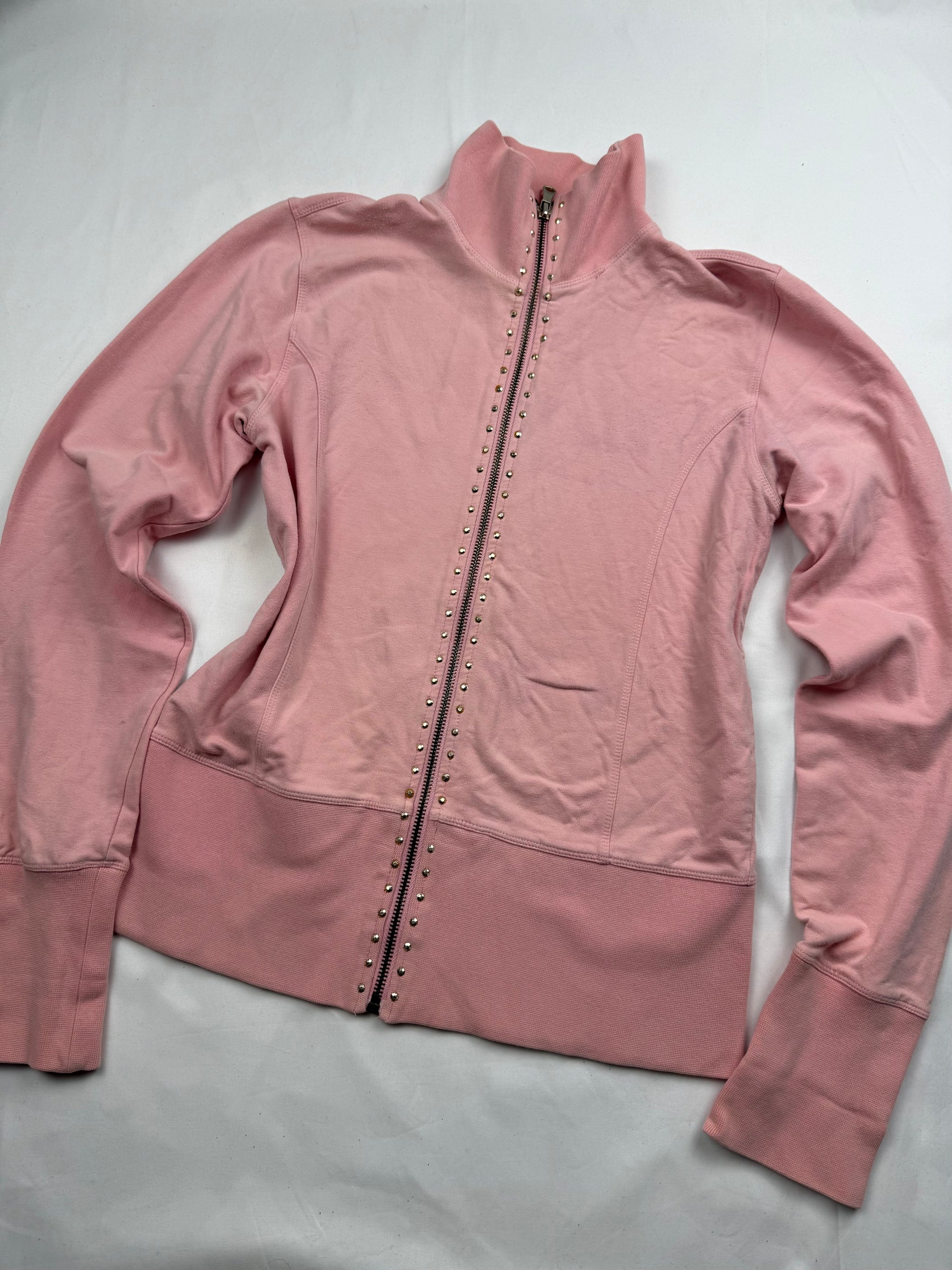 Pink cotton zip up tight fit sweatshirt (L)