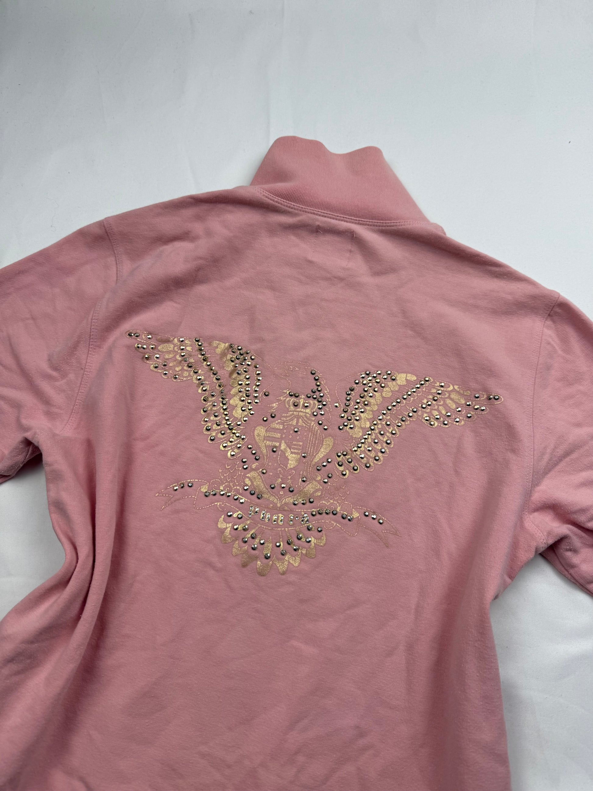 Pink cotton zip up tight fit sweatshirt (L)