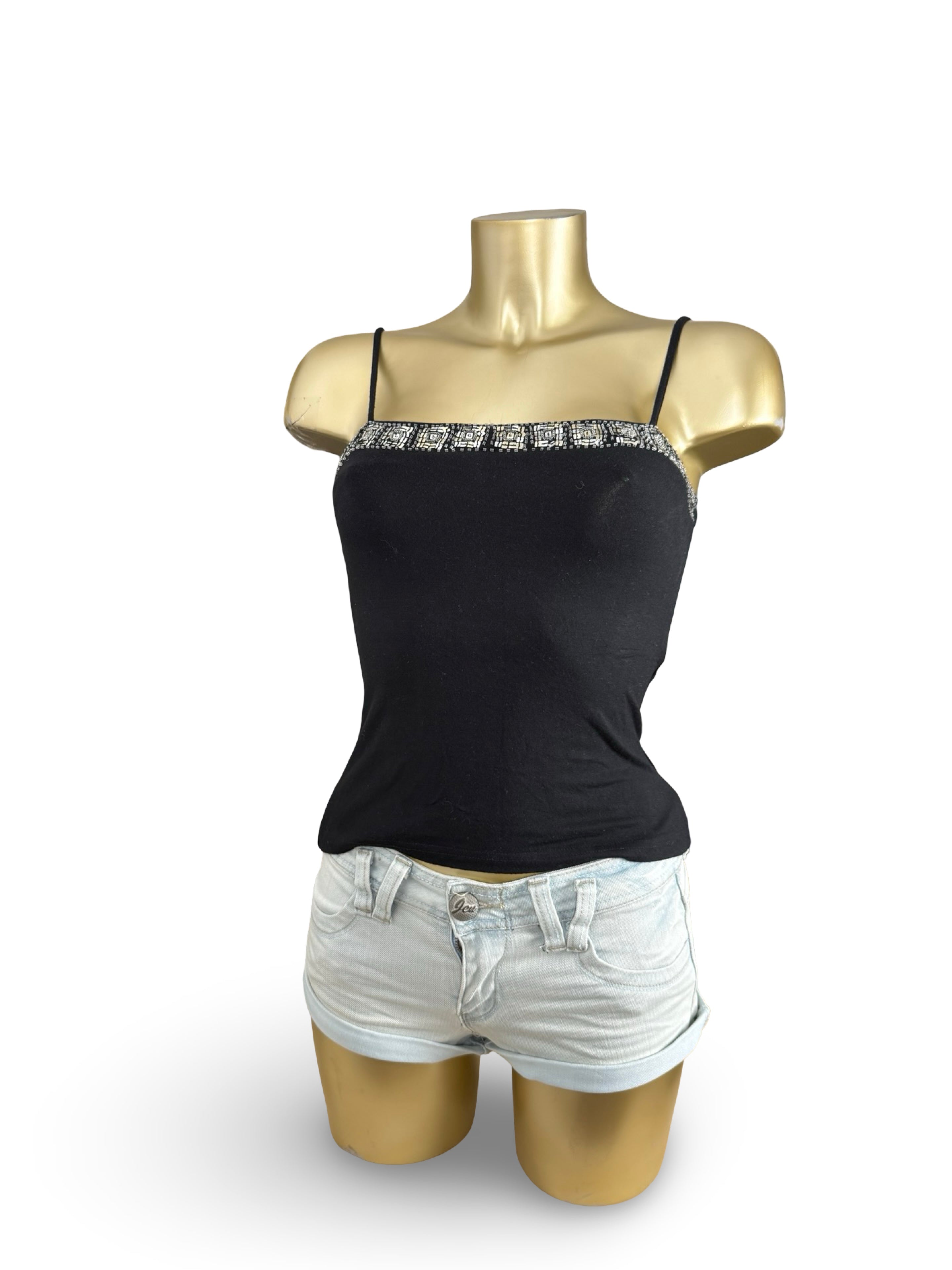 Black cami top with pearls (S)