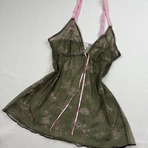 Khaki mesh babydoll cami top (S)