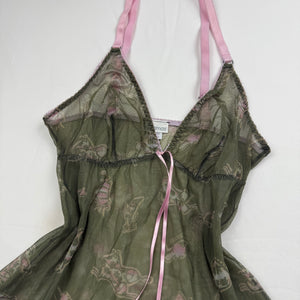 Khaki mesh babydoll cami top (S)