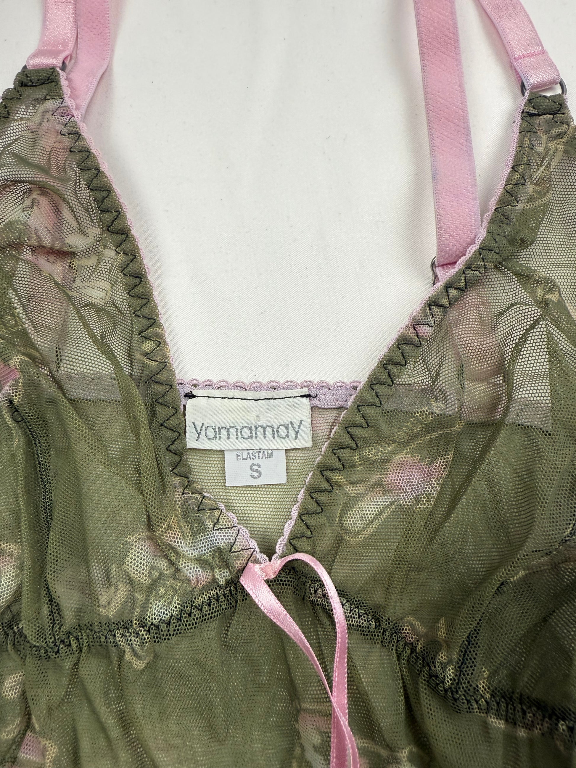 Khaki mesh babydoll cami top (S)