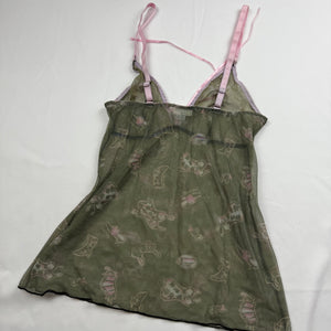 Khaki mesh babydoll cami top (S)