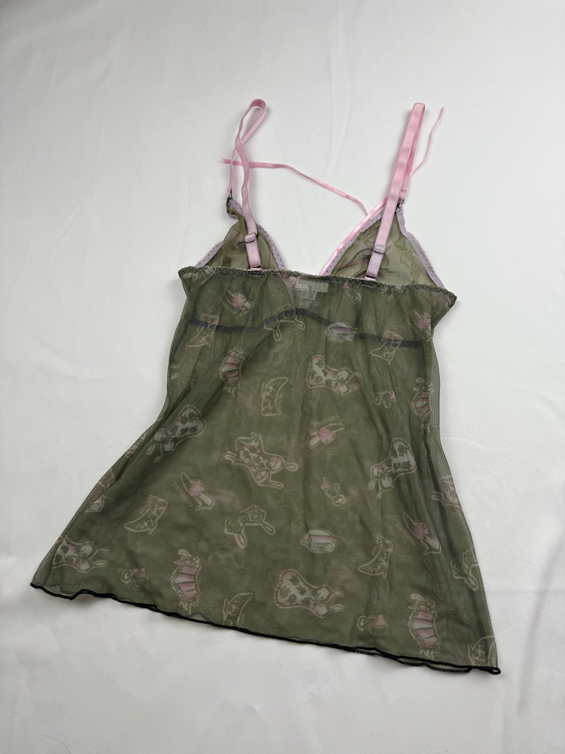 Khaki mesh babydoll cami top (S)