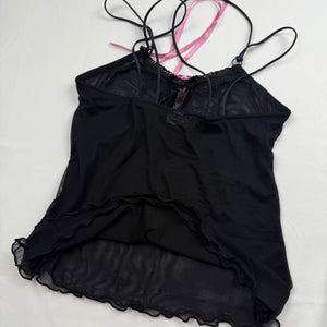 Black & pink mesh lined lace up babydoll cami top (S)