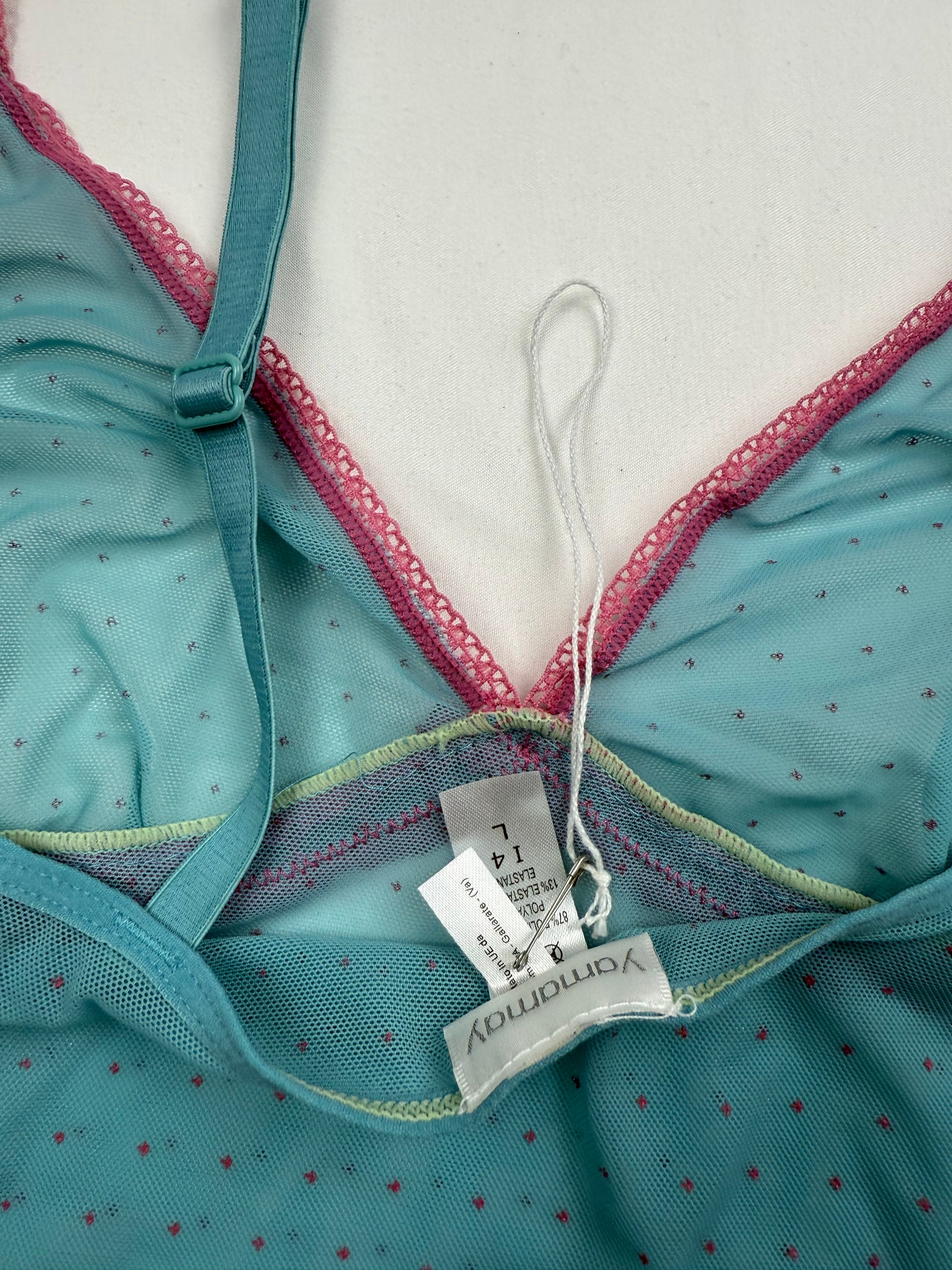 Blue & pink mesh babydoll cami top (M/L)
