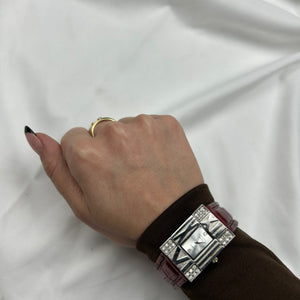 Vintage silver leather & inox bracelet watch jewelry