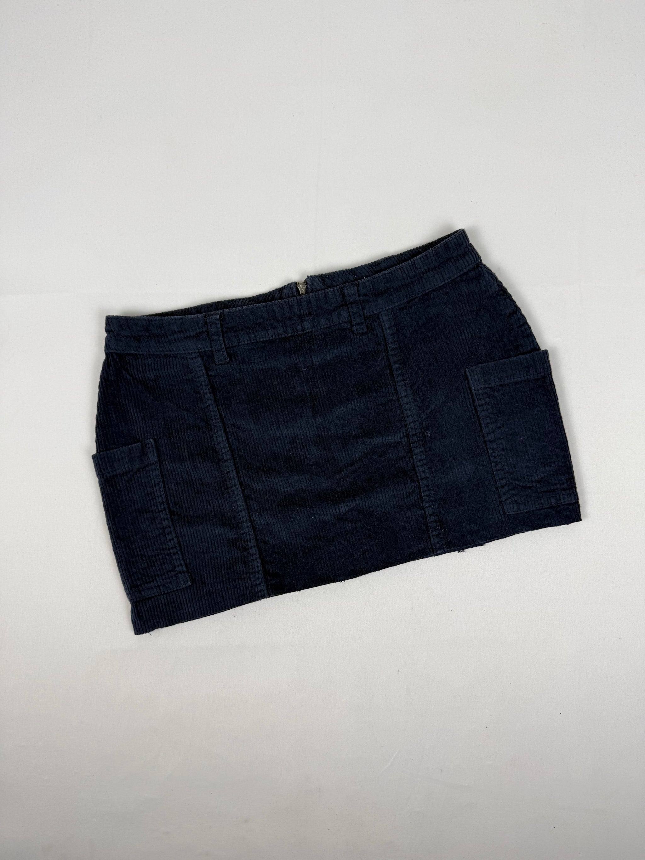 Navy velvet ribbed low rise mini skirt (S)