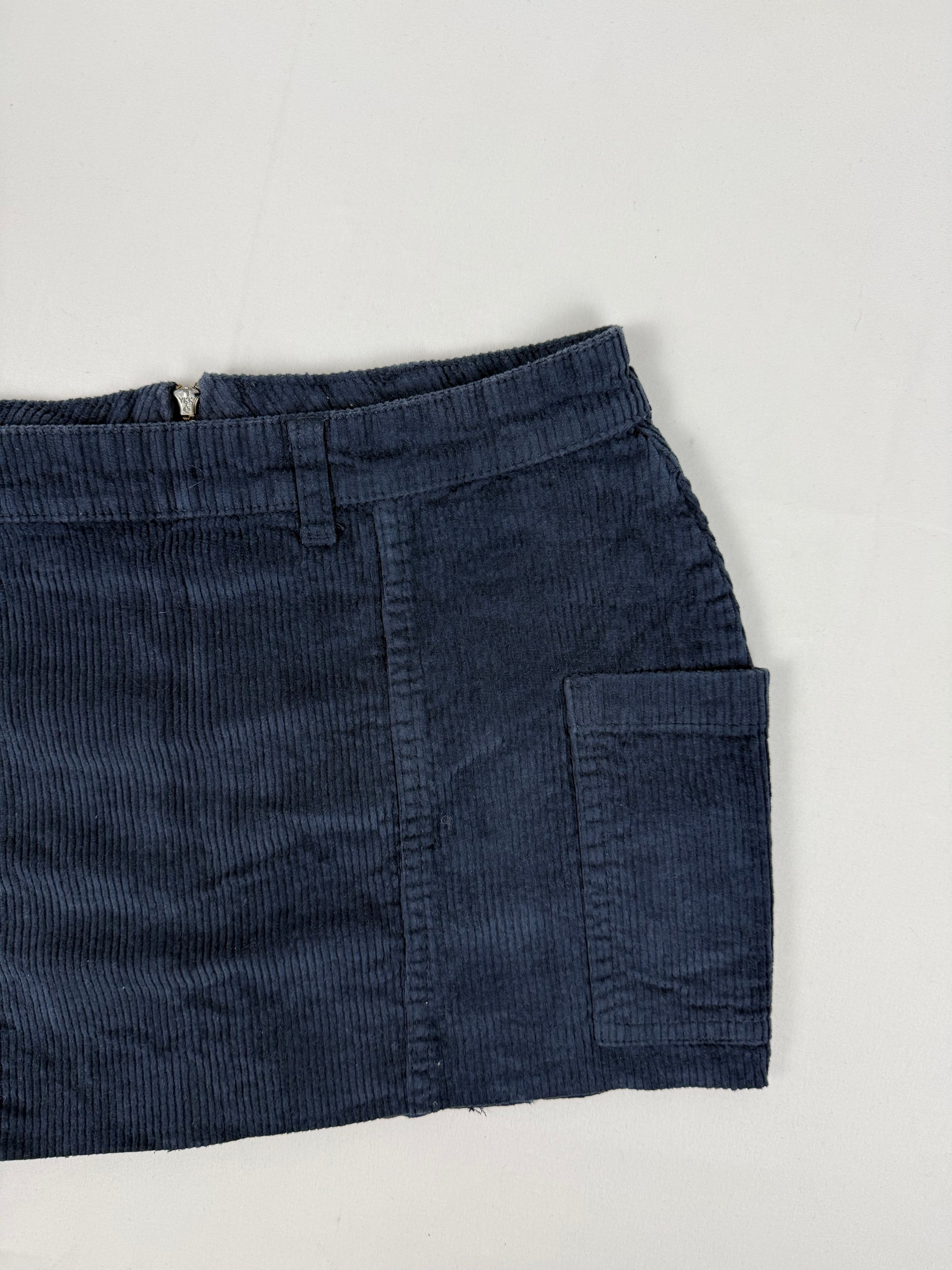 Navy velvet ribbed low rise mini skirt (S)